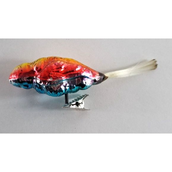 VTG Mercury Glass Parrot Christmas Ornament West Germany Clip Mid Century 5" - Picture 3 of 5